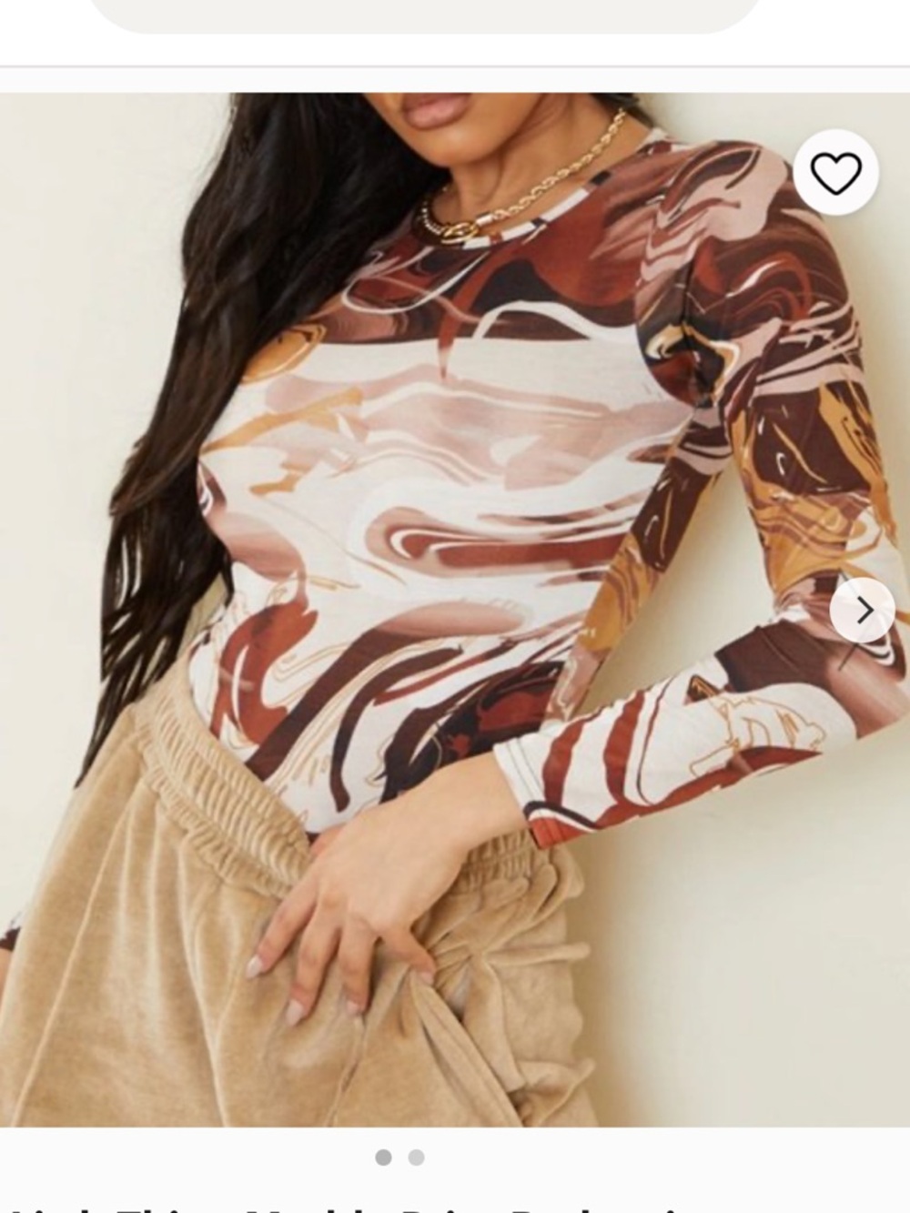 PrettyLittleThing Brown & Cream Marble Long Sleeve Bodysuit